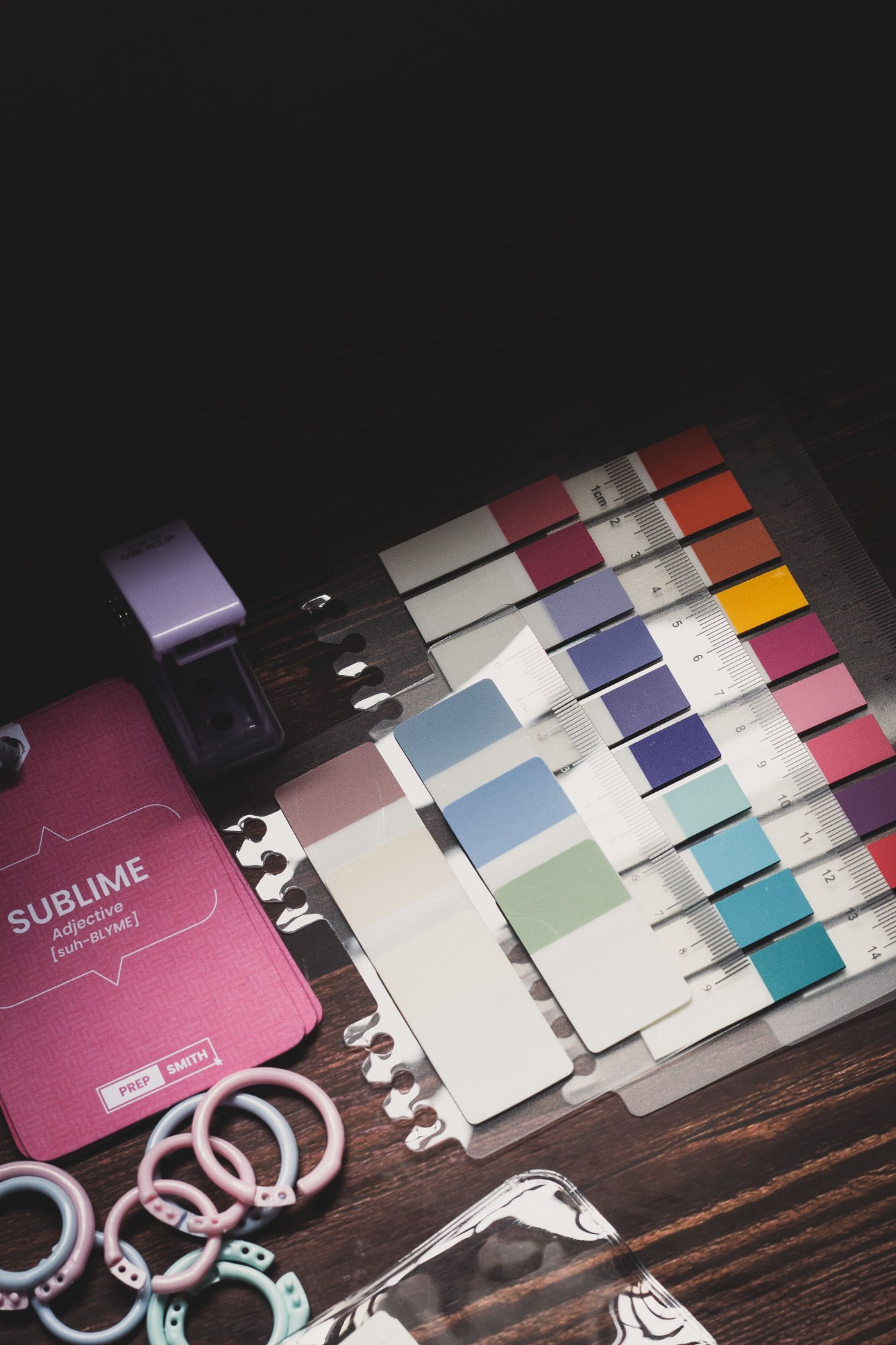 Concept visual: colour swatches, ruler and design cards