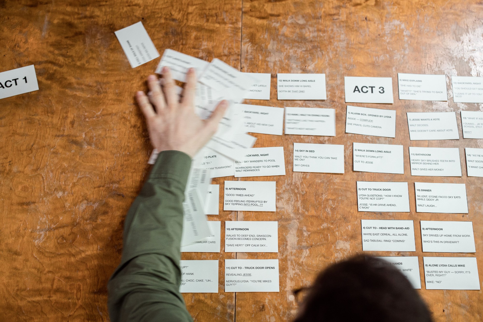 Concept visual: story structure cards laid out by act